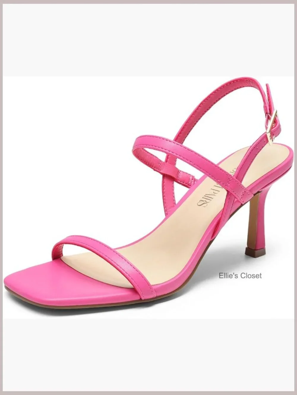Slingback Heeled Sandals with Square Open Toe and Ankle Strap